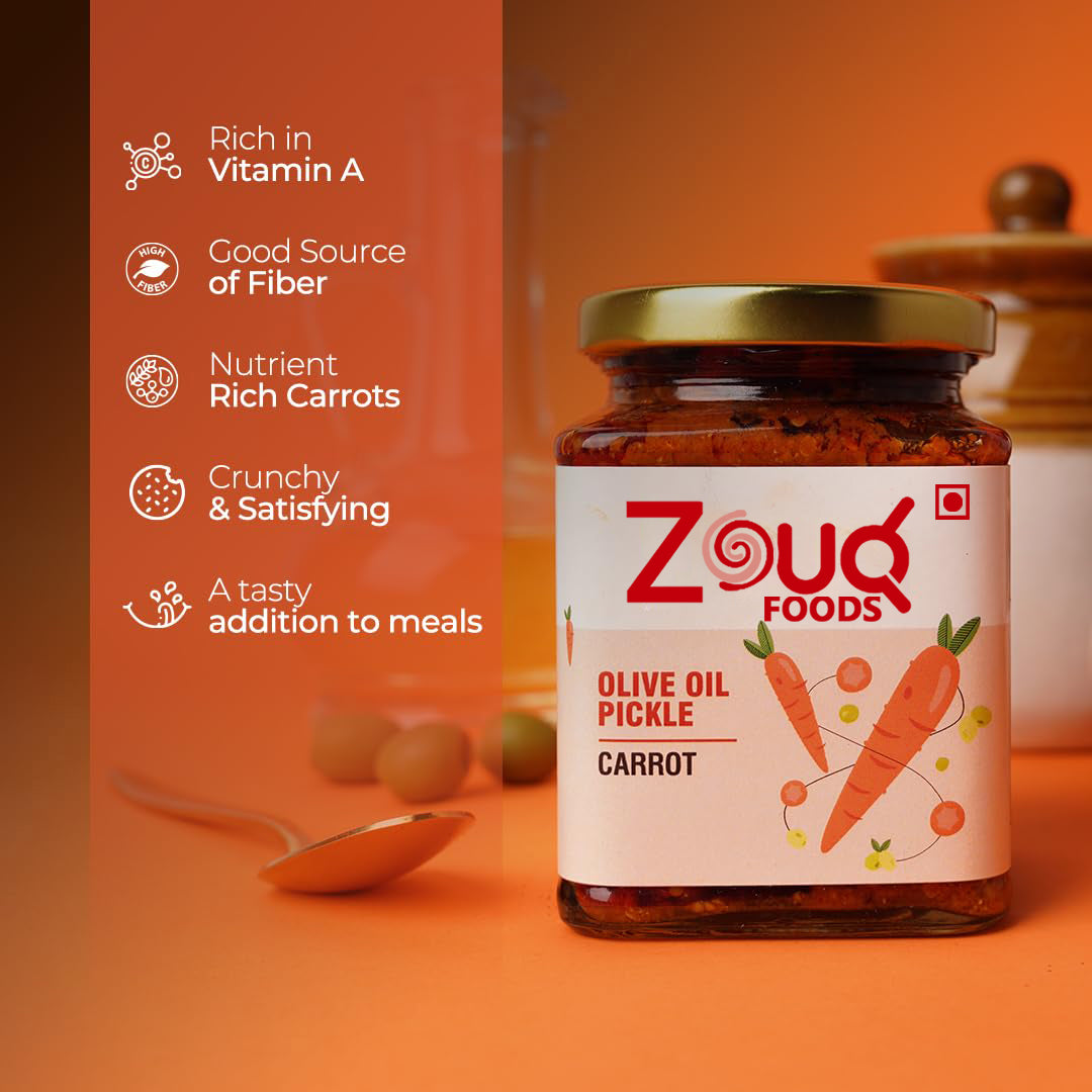 Zouq Carrot Pickle in Olive Oil 390 Grams - A Flavorful Fusion Infused with Premium Olive Oil