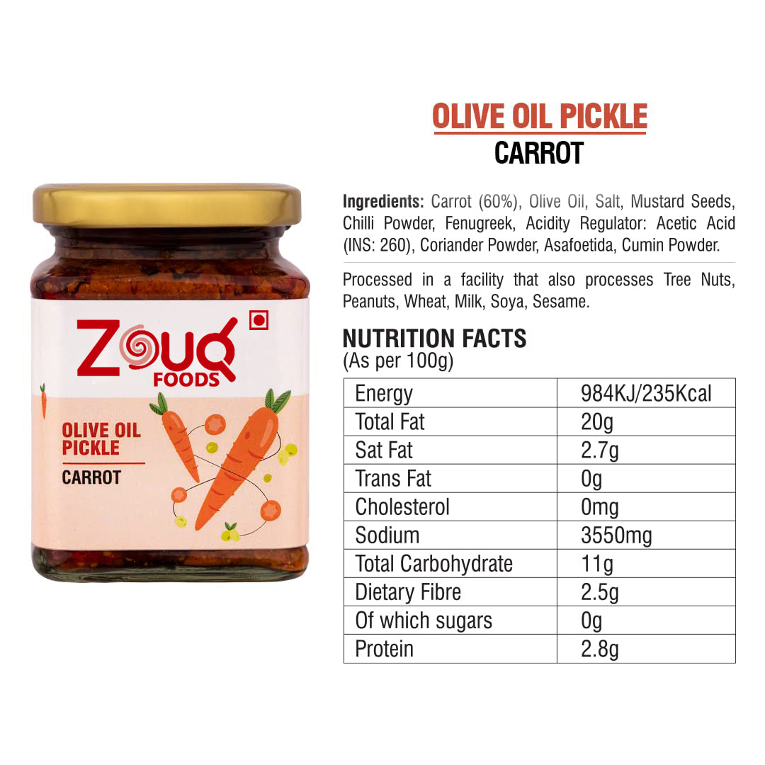 Zouq Carrot Pickle in Olive Oil 390 Grams - A Flavorful Fusion Infused with Premium Olive Oil