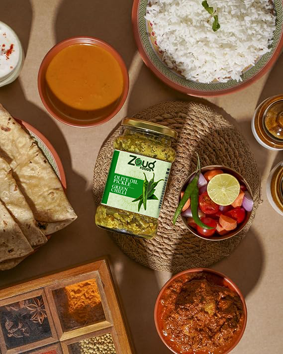 Zouq Green Chilli Pickle in Olive Oil 1.2 Kilograms - A Spicy Fusion Infused with Premium Olive Oil