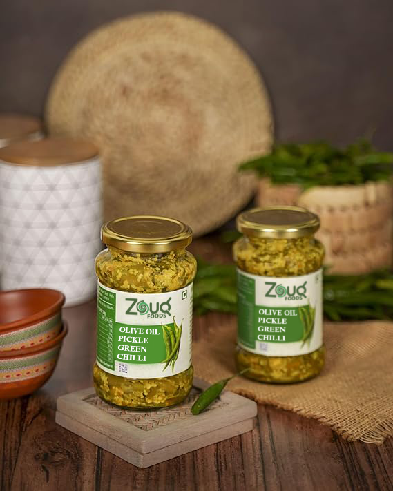 Zouq Green Chilli Pickle in Olive Oil 1.2 Kilograms - A Spicy Fusion Infused with Premium Olive Oil