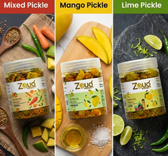 Pack of 3 - Achari Combo (Mango Pickle + Mixed Pickle + Lime Pickle) 1500 Grams