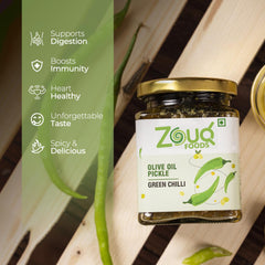 Zouq Green Chilli Pickle in Olive Oil 390 Grams