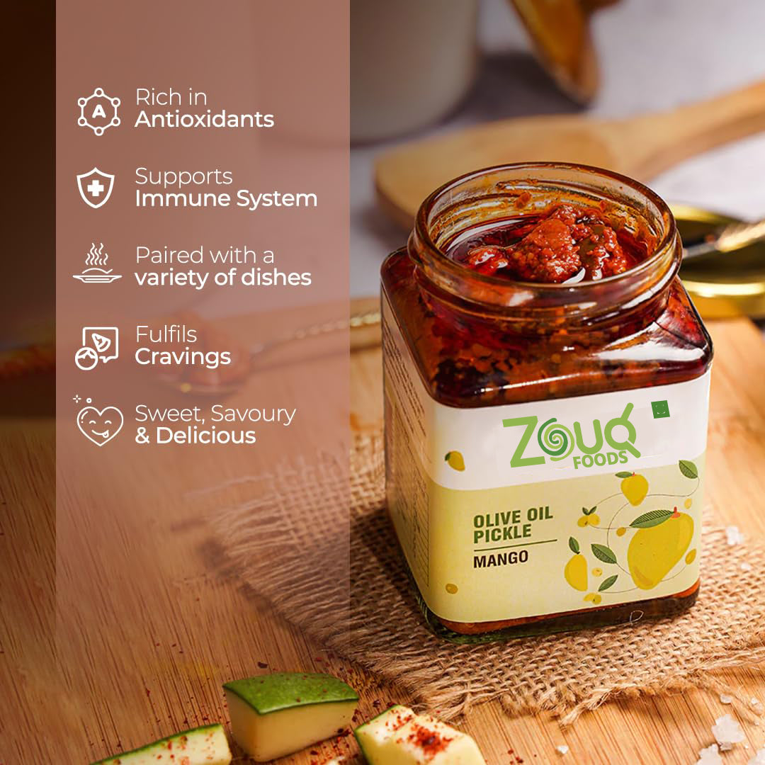 Zouq Foods Mango Pickle Combo Made In Olive Oil Pack Of 2 (Mango Pickle 390 Gm + Mixed Pickle 390 Gm)