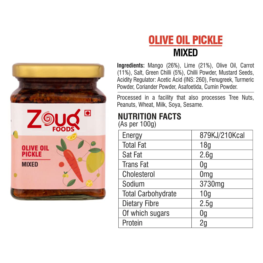 Zouq Foods Mango Pickle Combo Made In Olive Oil Pack Of 2 (Mango Pickle 390 Gm + Mixed Pickle 390 Gm)