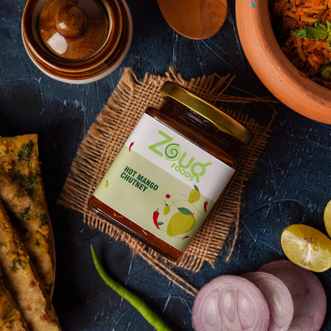 Zouq Hot Mango Chutney 390 Grams - A Spicy Delight Crafted in Olive Oil