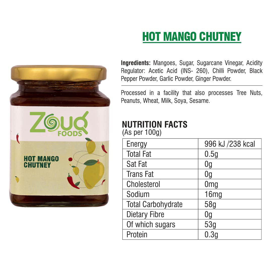 Zouq Hot Mango Chutney 390 Grams - A Spicy Delight Crafted in Olive Oil