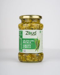 Zouq Green Chilli Pickle in Olive Oil 1000 Grams - A Spicy Fusion Infused with Premium Olive Oil