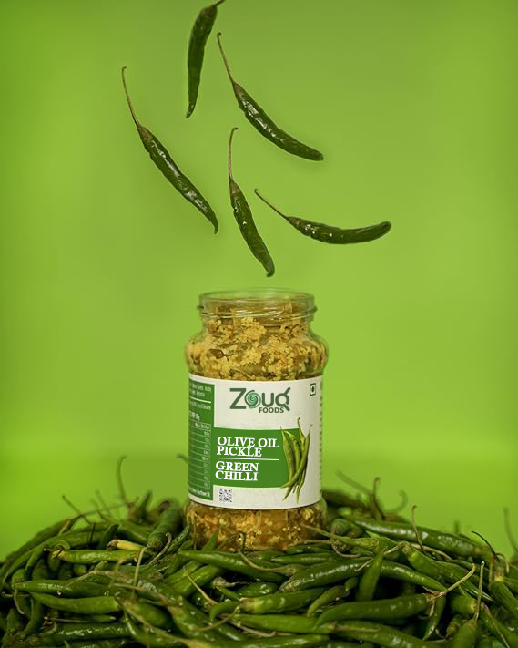 Zouq Green Chilli Pickle in Olive Oil 1.2 Kilograms - A Spicy Fusion Infused with Premium Olive Oil