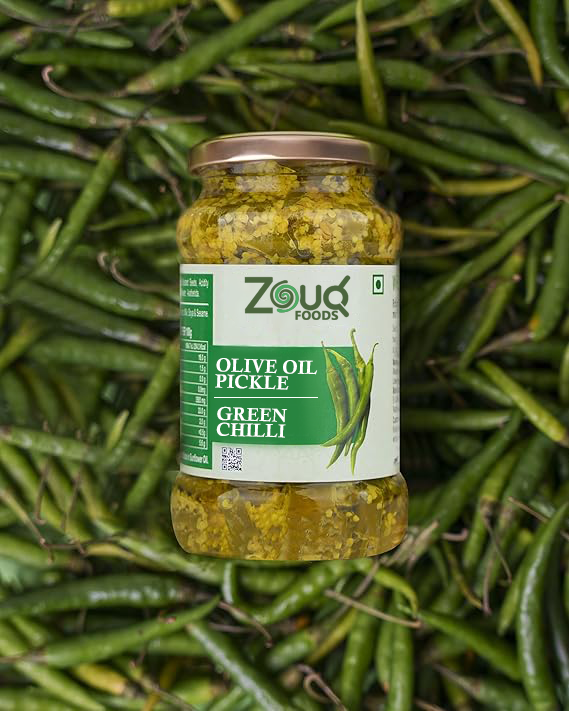 Zouq Green Chilli Pickle in Olive Oil 1.2 Kilograms - A Spicy Fusion Infused with Premium Olive Oil