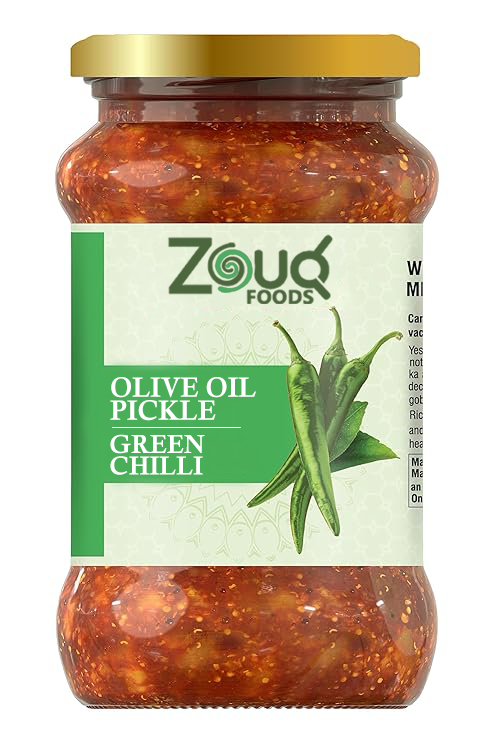 Zouq Green Chilli Pickle in Olive Oil 1.2 Kilograms - A Spicy Fusion Infused with Premium Olive Oil
