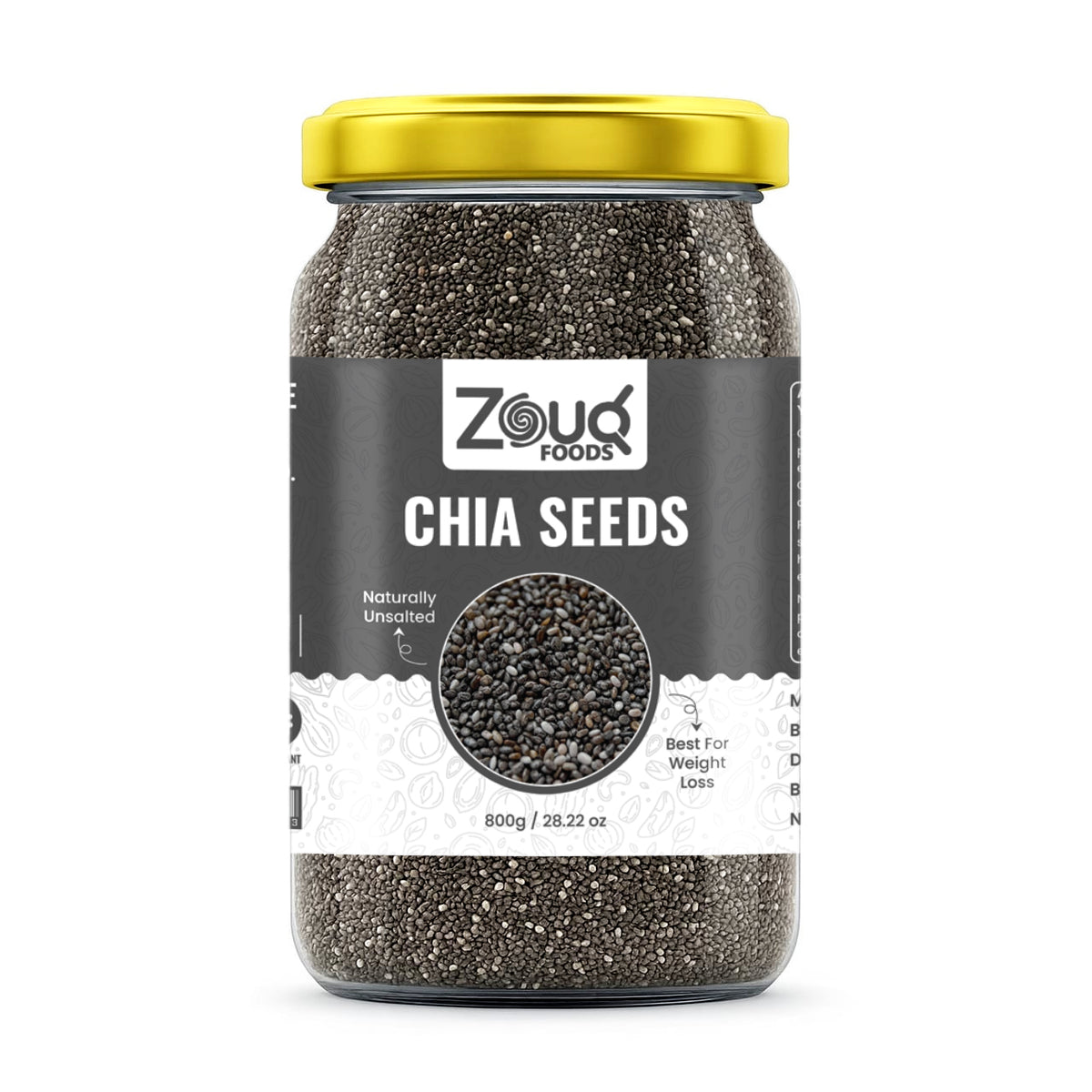 ZouqFoods Natural Unsalted Chia Seeds – 800g Family Pack | Superfood for Health & Energy