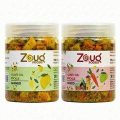 Zouq Foods Premium Olive Oil Pickle Combo: Mango & Mixed Achar (Pack of 2, 500g Each)