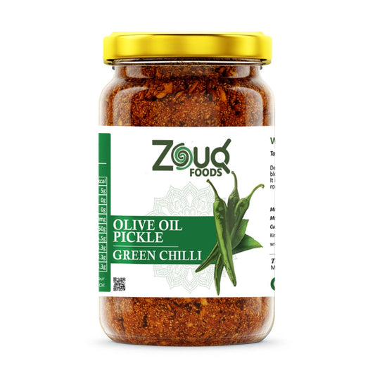Zouq Green Chilli Pickle in Olive Oil 1.2 Kilograms - A Spicy Fusion Infused with Premium Olive Oil