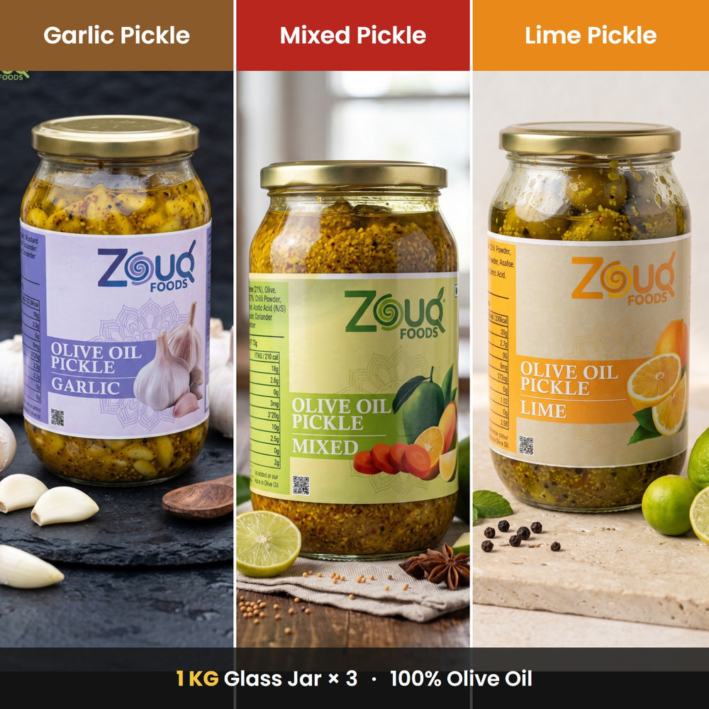 Pack of 3 Big 1 KG Glass Jars – Garlic + Mixed + Lime