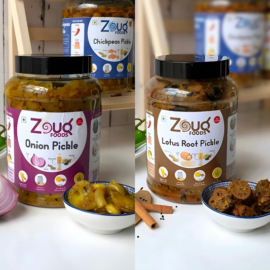 Zouq Foods Pickle Combo – Lotus Root Pickle & Onion Pickle 2KG