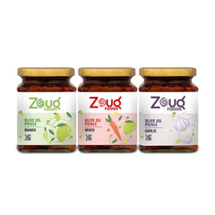 Zouq Pickle In Olive Oil Combo Pack Of 3 (Mango Pickle 390M + Mixed Pickle 390GM + Garlic Pickle 390GM)