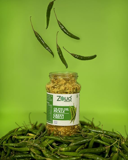 Zouq Green Chilli Pickle in Olive Oil 1.2 Kilograms - A Spicy Fusion Infused with Premium Olive Oil